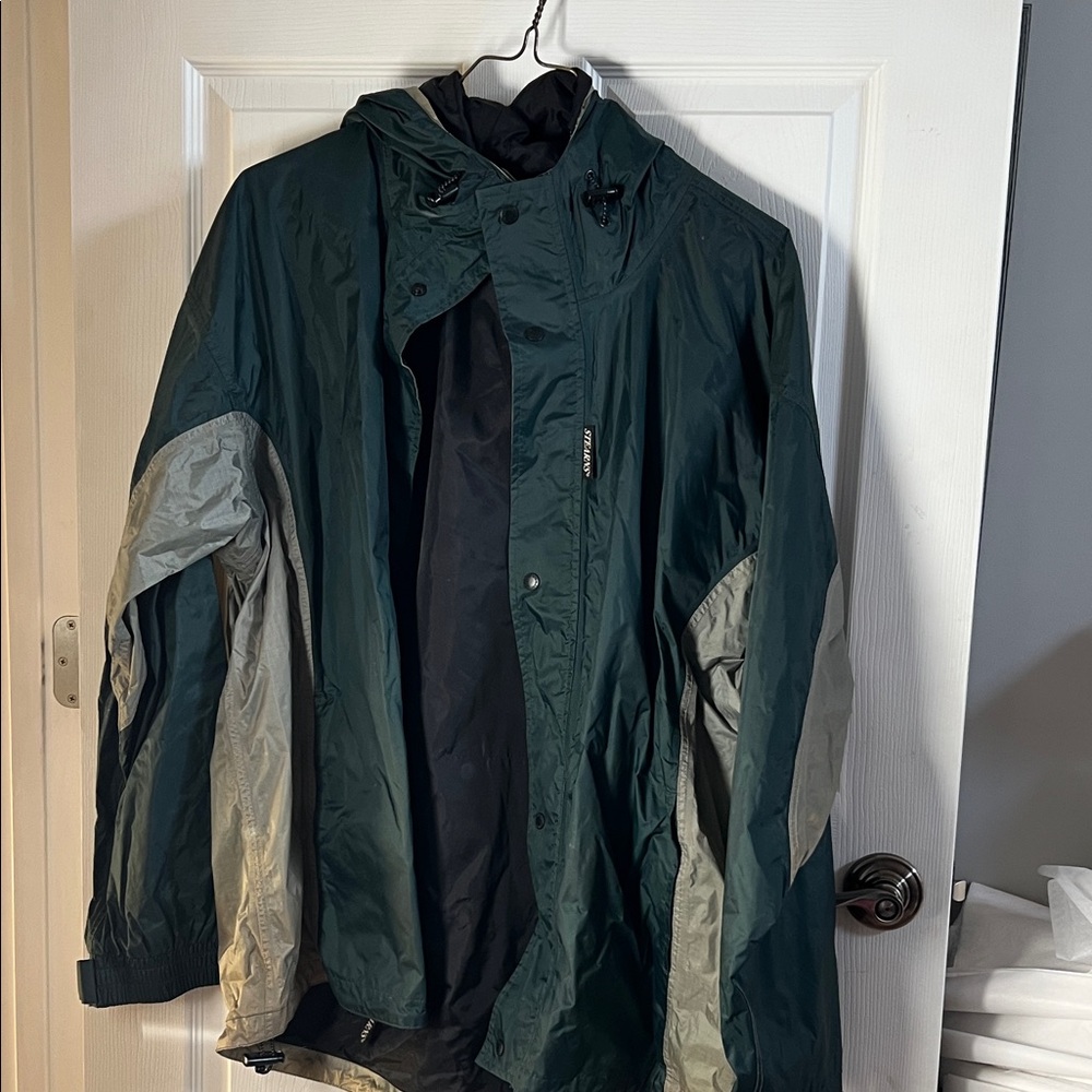 Men's Dark Green and Gray Raincoat